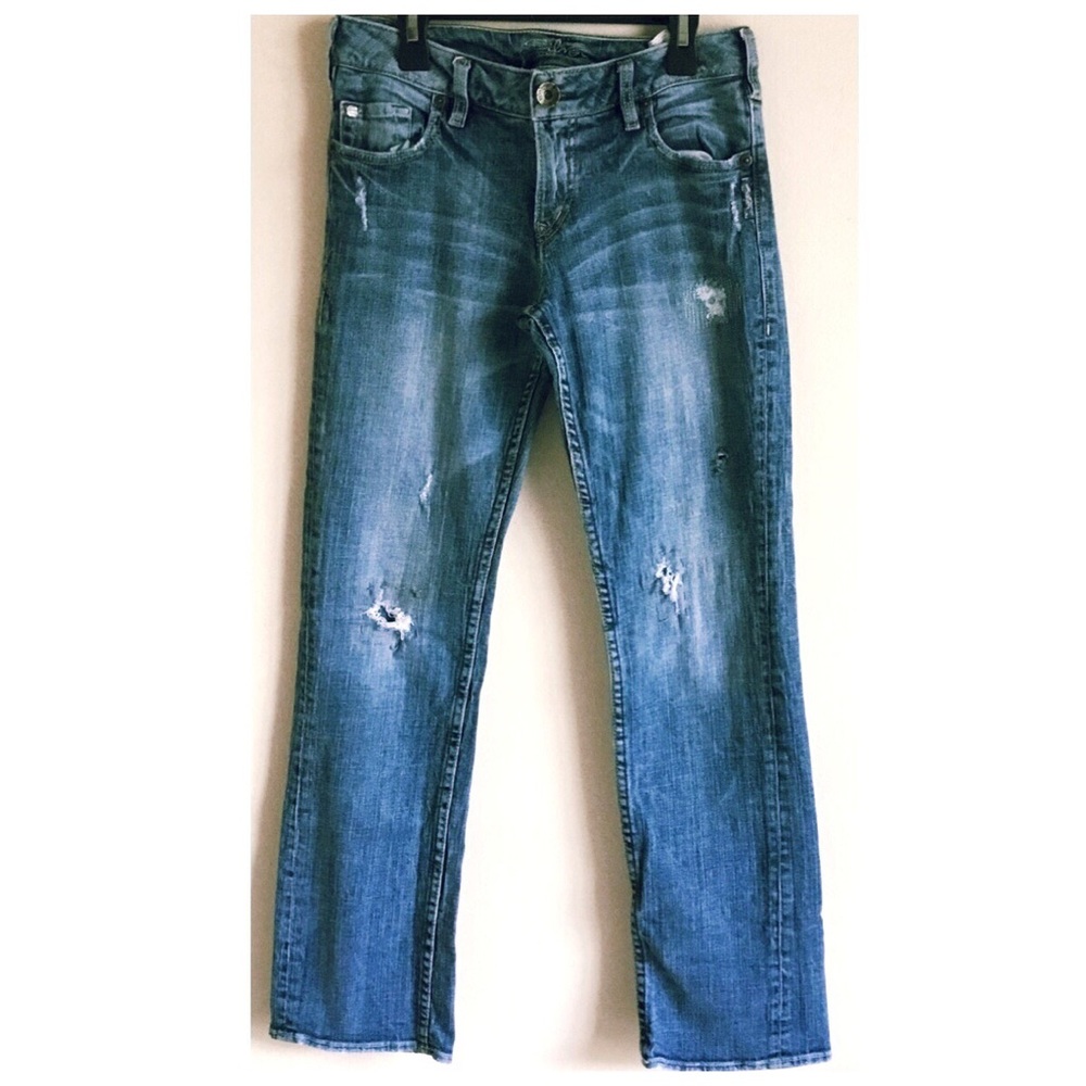 Silver distressed relax boot cut jeans size 27